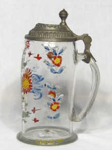 Appraisal: A German enamelled glass bierstein with pewter lid circa