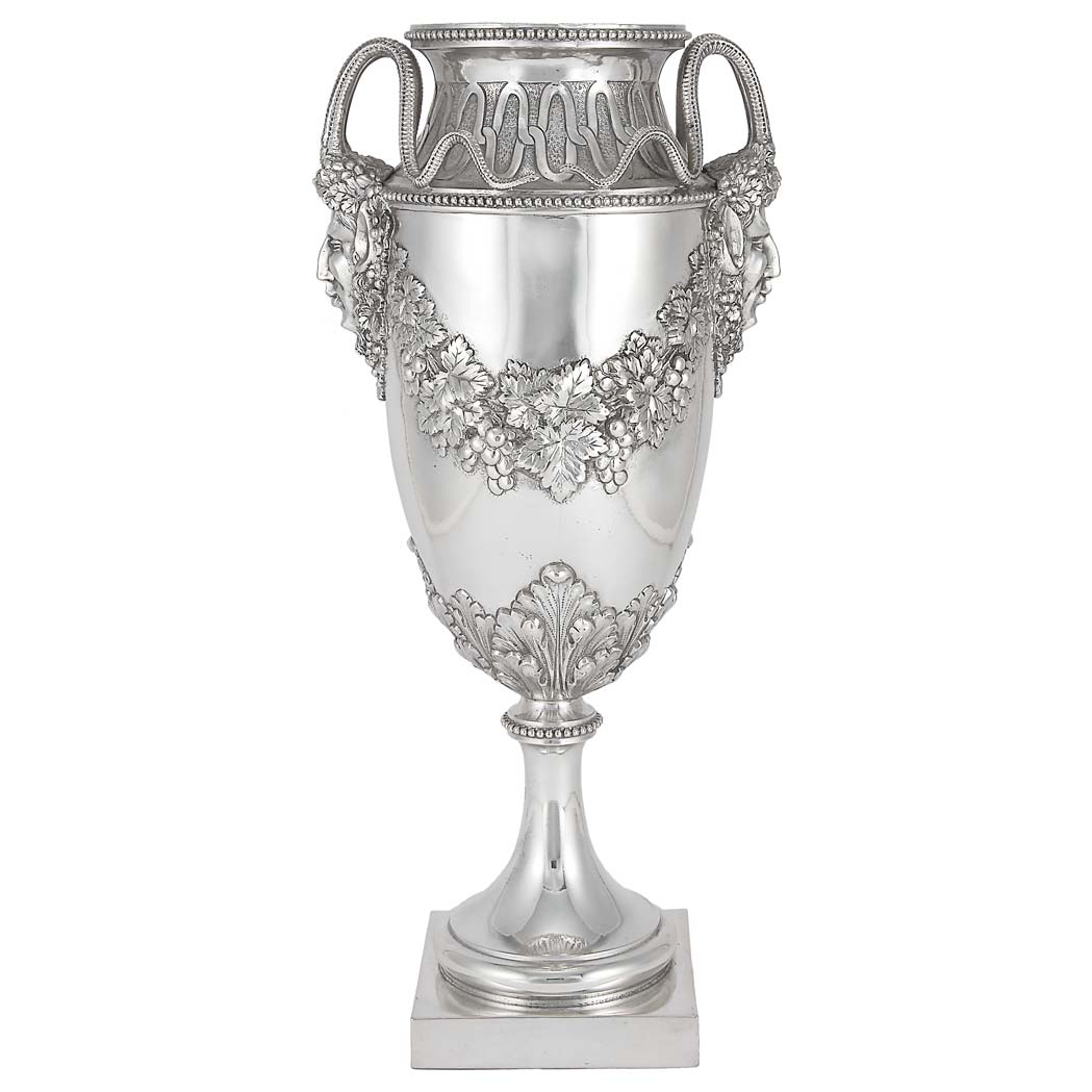 Appraisal: Continental Neoclassical Style Silver Urn The beaded rim cast with