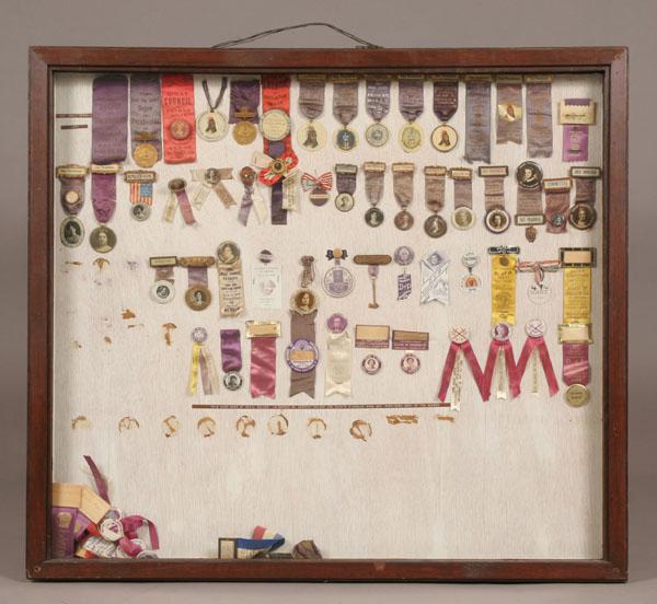 Appraisal: Red Man Lodge Pocahontas ribbon display case containing approx council