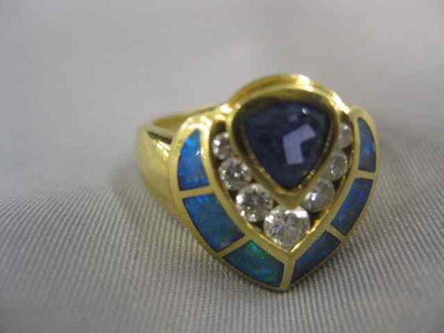 Appraisal: Tanzanite Opal Diamond Ring designer ring carat triangular tanzanite with