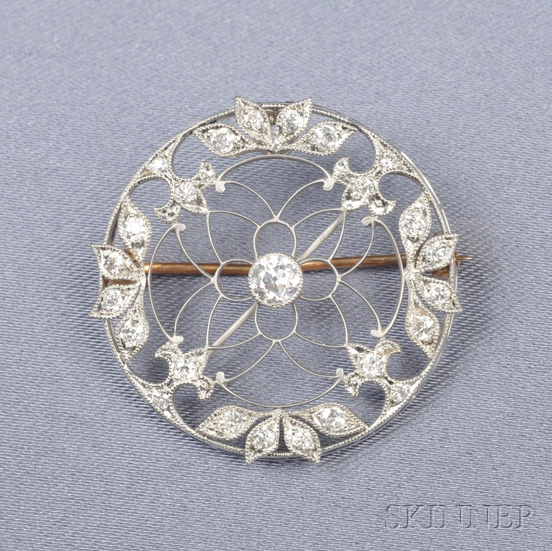 Appraisal: Edwardian Platinum and Diamond Circle Pin set with old European-cut