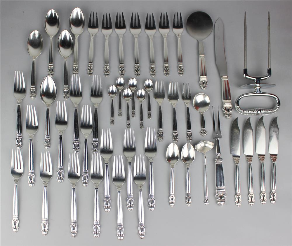 Appraisal: GEORG JENSEN STERLING 'ACORN' PART FLATWARE SERVICE POST each with