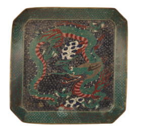 Appraisal: A JAPANESE CLOISONNE CANTED SQUARE TRAY Edo decorated in dark