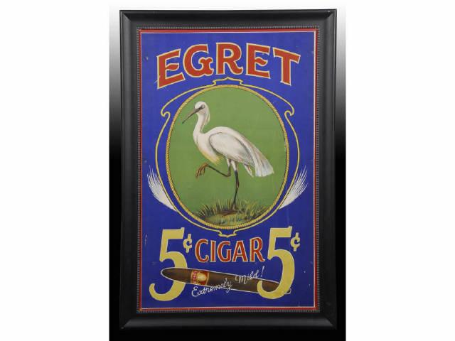 Appraisal: Cardboard Egret Cigar Advertising Sign Description Beautiful detail and color