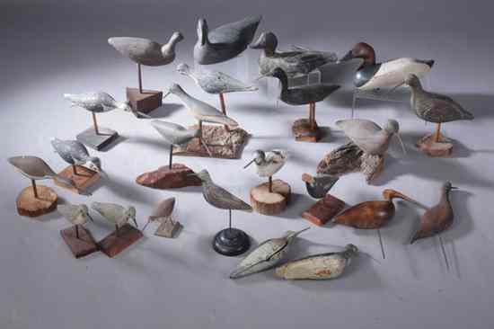 Appraisal: LARGE COLLECTION AMERICAN CARVED WOOD SHOREBIRDS AND DUCK DECOYS Some