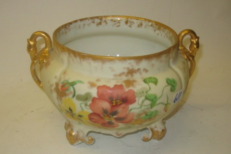 Appraisal: A LIMOGES FRANCE FINE PORCELAIN JARDINIERE BOWL hand painted pansy