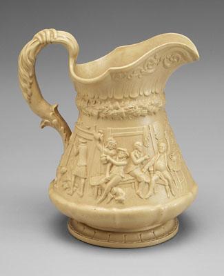 Appraisal: Stoneware pitcher tavern scenes in relief on one side other