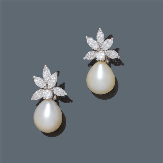 Appraisal: PEARL AND DIAMOND EAR CLIPS White gold Attractive ear clips