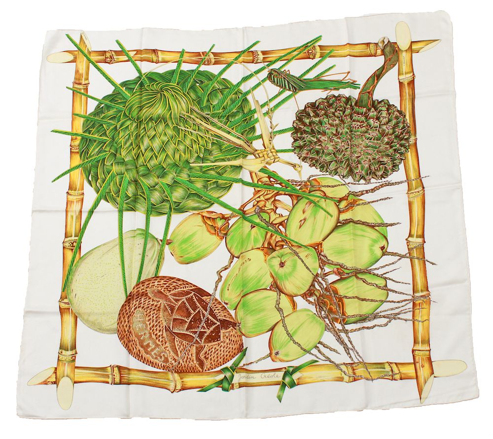 Appraisal: Hermes Jardin Creole Silk Scarf Hermes silk scarf Jardin Creole