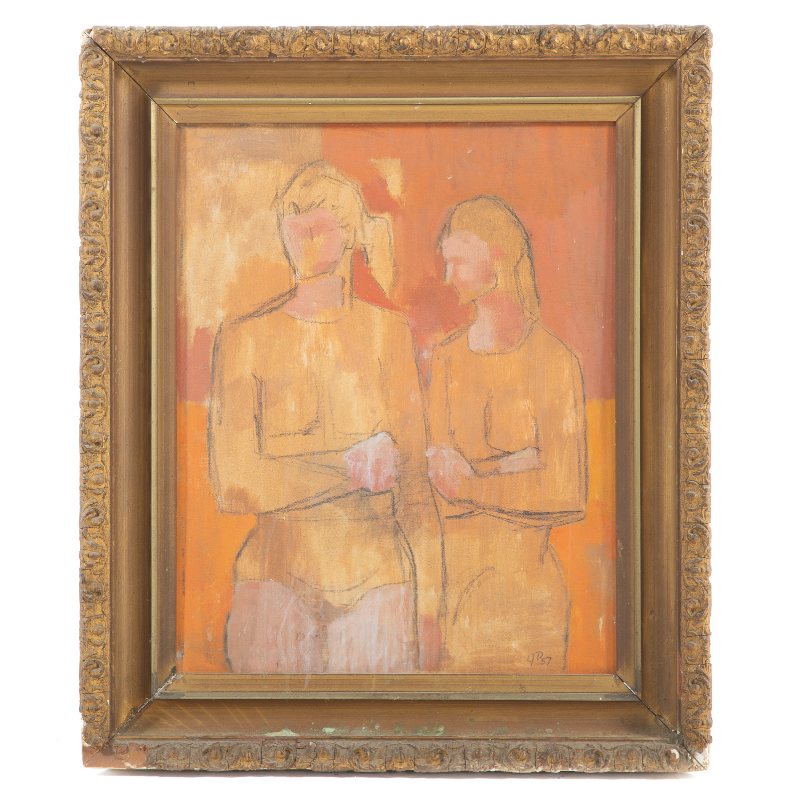 Appraisal: GERARDO DOTTORI FIGURES ON ORANGE MIXED MEDIA Italian - Mixed