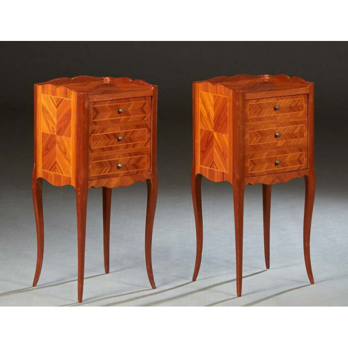 Appraisal: Pair of French Carved Cherry Louis XV Style Nightstands th