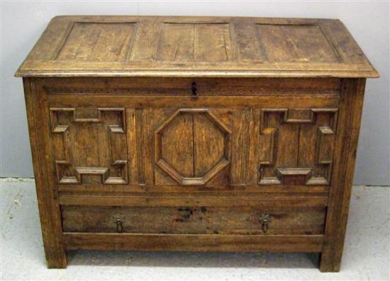 Appraisal: th century oak mule chest of panel construction with a