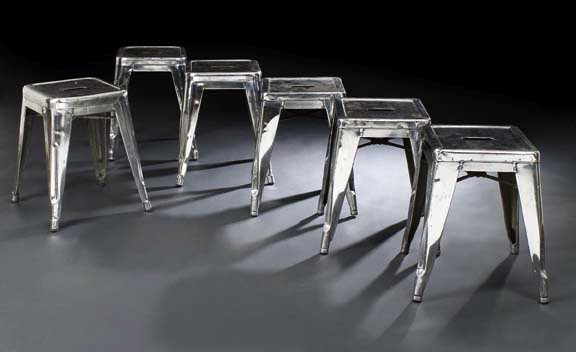 Appraisal: Suite of Six Polished Metal Stools early th century each