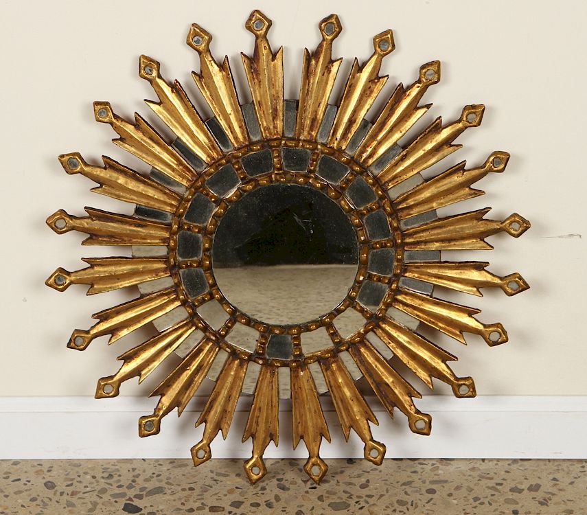 Appraisal: GILTWOOD SUNBURST MIRROR DIAMOND DECORATION A giltwood sunburst mirror with