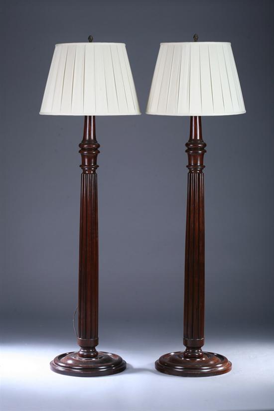 Appraisal: PAIR REGENCY STYLE MAHOGANY FLOOR LAMPS th century with pleated