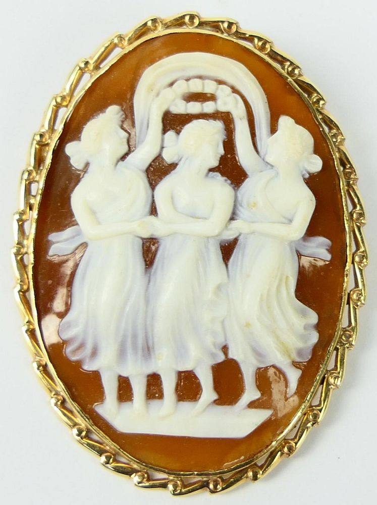 Appraisal: LARGE VTG KT Y GOLD CAMEO OF THE THREE GRACES