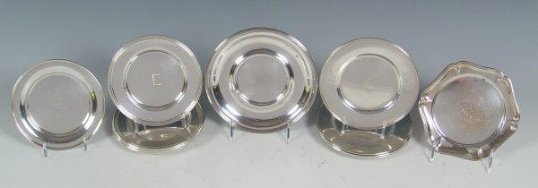 Appraisal: STERLING PLATES SILVER TRAYS Includes Gorham plates '' dia ''G''