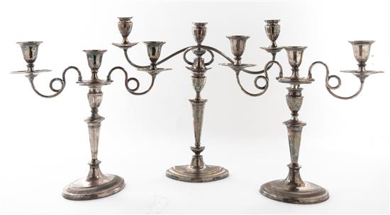 Appraisal: Sale Lot A Pair of English Silver-plate Three-Light Candelabra TH