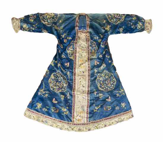 Appraisal: A Chinese Silk Embroidered Robe having figural roundels on a