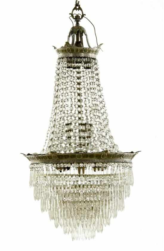 Appraisal: Painted-metal and crystal seven-light chandelier early th century basket style