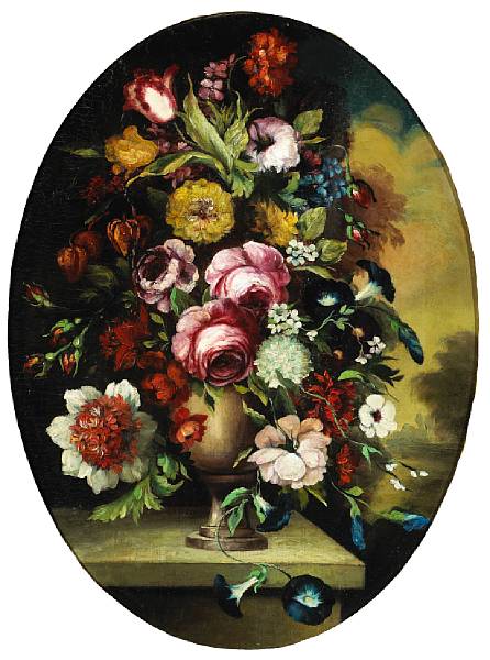 Appraisal: French School A still life with roses morning glories and