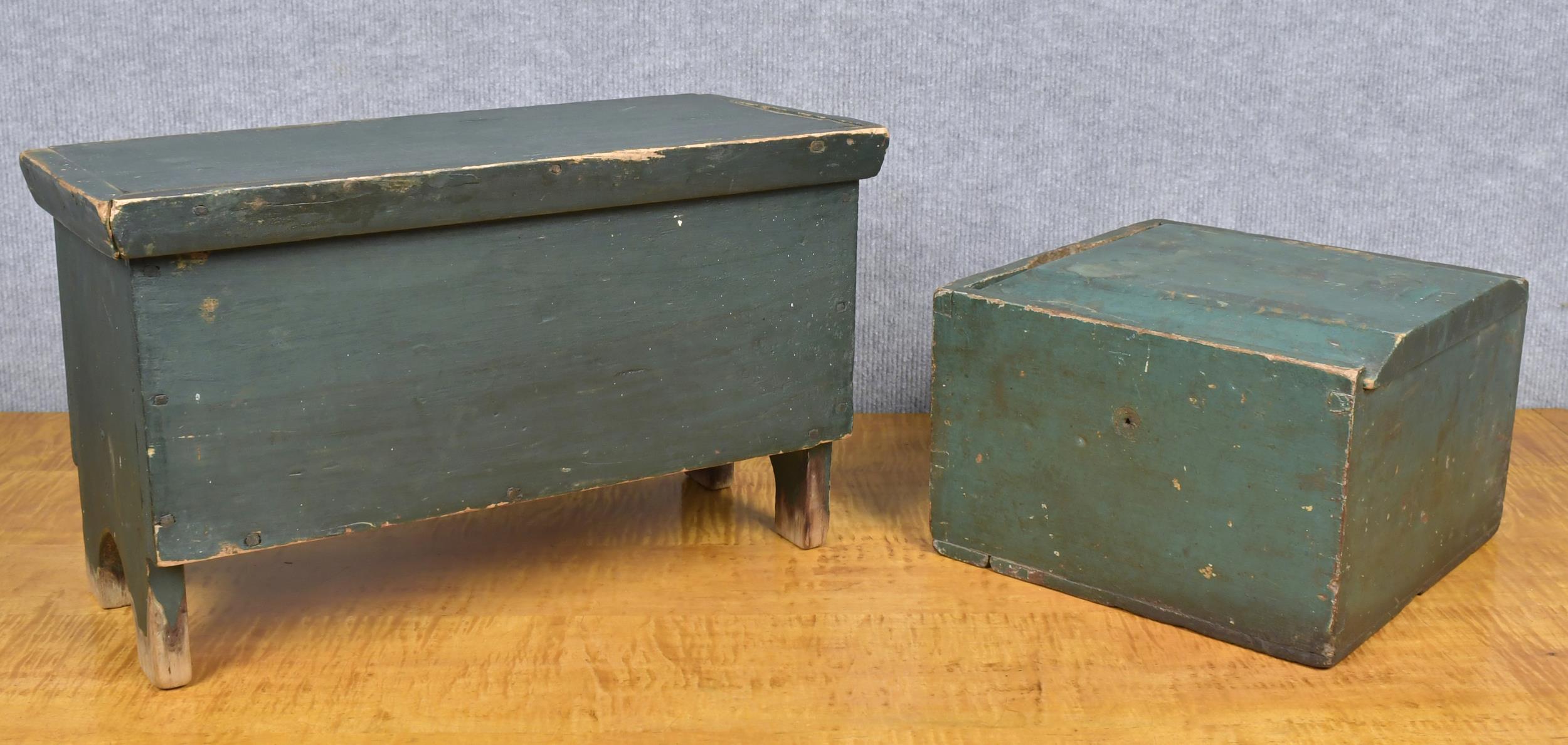 Appraisal: NEW ENGLAND CANDLE BOX AND MINIATURE BLANKET BOX Miniature board