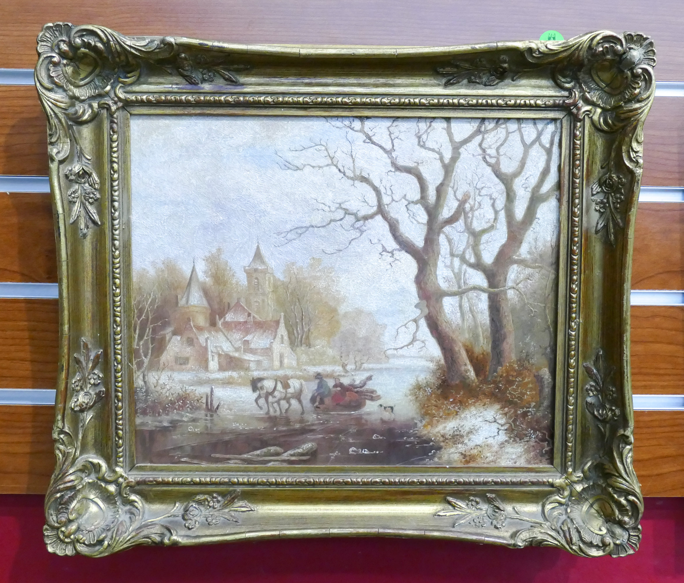 Appraisal: Antique European Winter Scene Landscape Oil on Canvas Framed- x