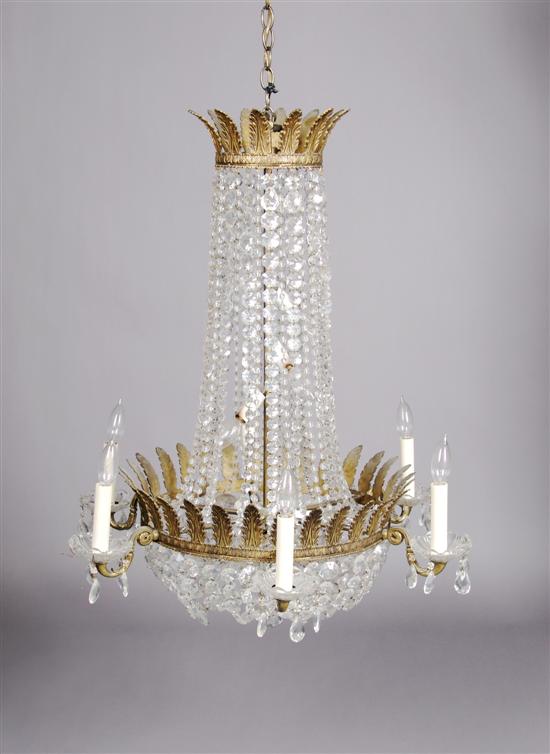 Appraisal: An Empire Style Gilt Metal and Cut Glass Chandelier Height