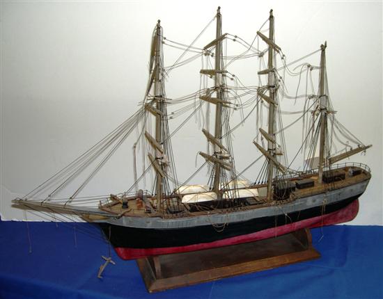 Appraisal: Ship model with four masts painted wooden hull '' l