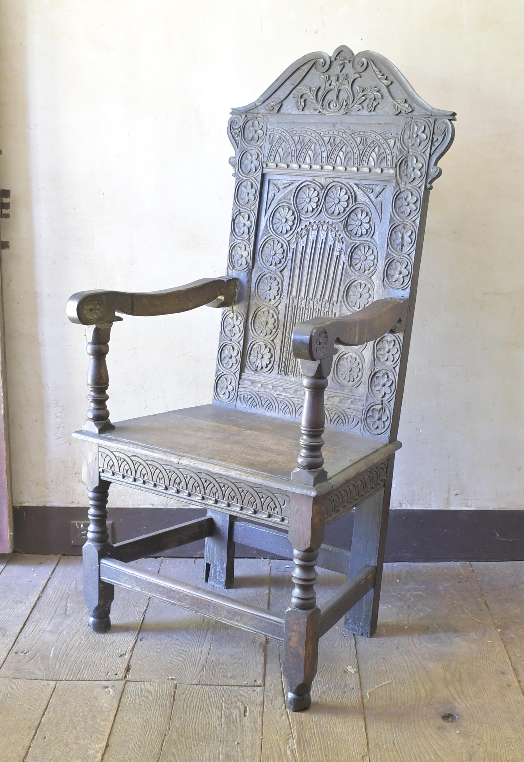 Appraisal: LATE TH C WAINSCOT CHAIR A well carved late period