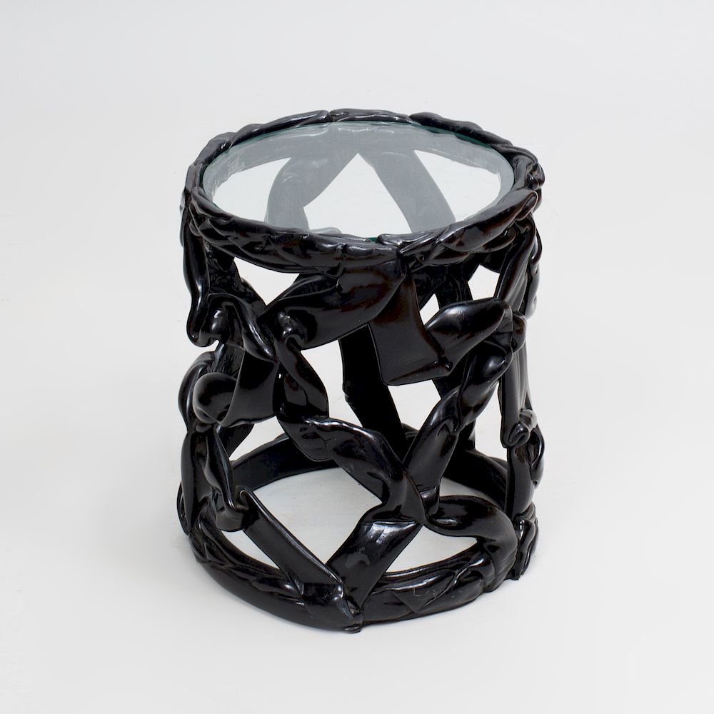 Appraisal: Black Resin 'Ribbon' Stool in the Manner of Tony Duquette