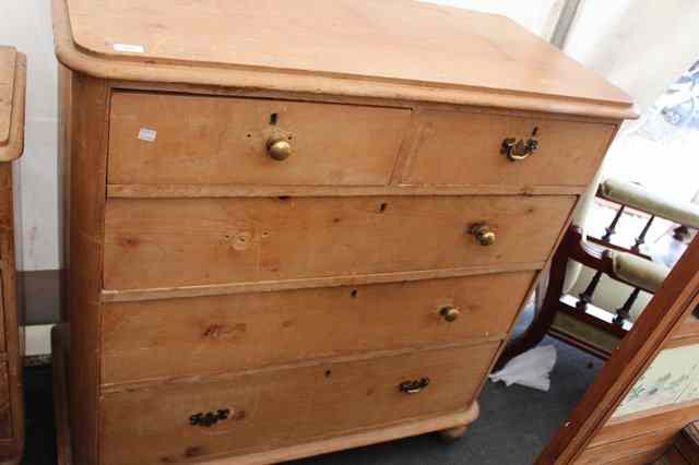 Appraisal: AN OLD PINE CHEST of two short and three long