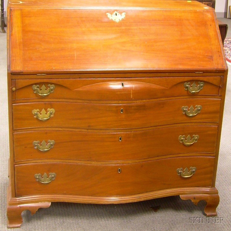 Appraisal: Chippendale Mahogany Slant-lid Serpentine Desk restored base