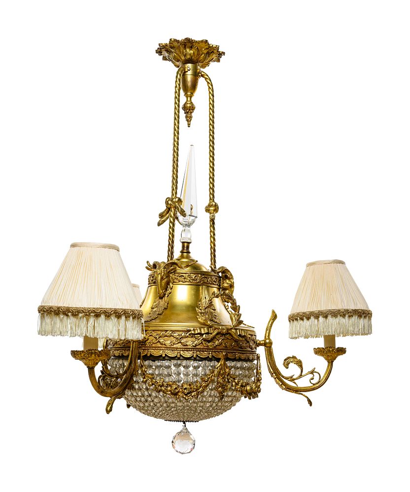 Appraisal: A French Gilt Bronze Three-Light Chandelier A French Gilt Bronze