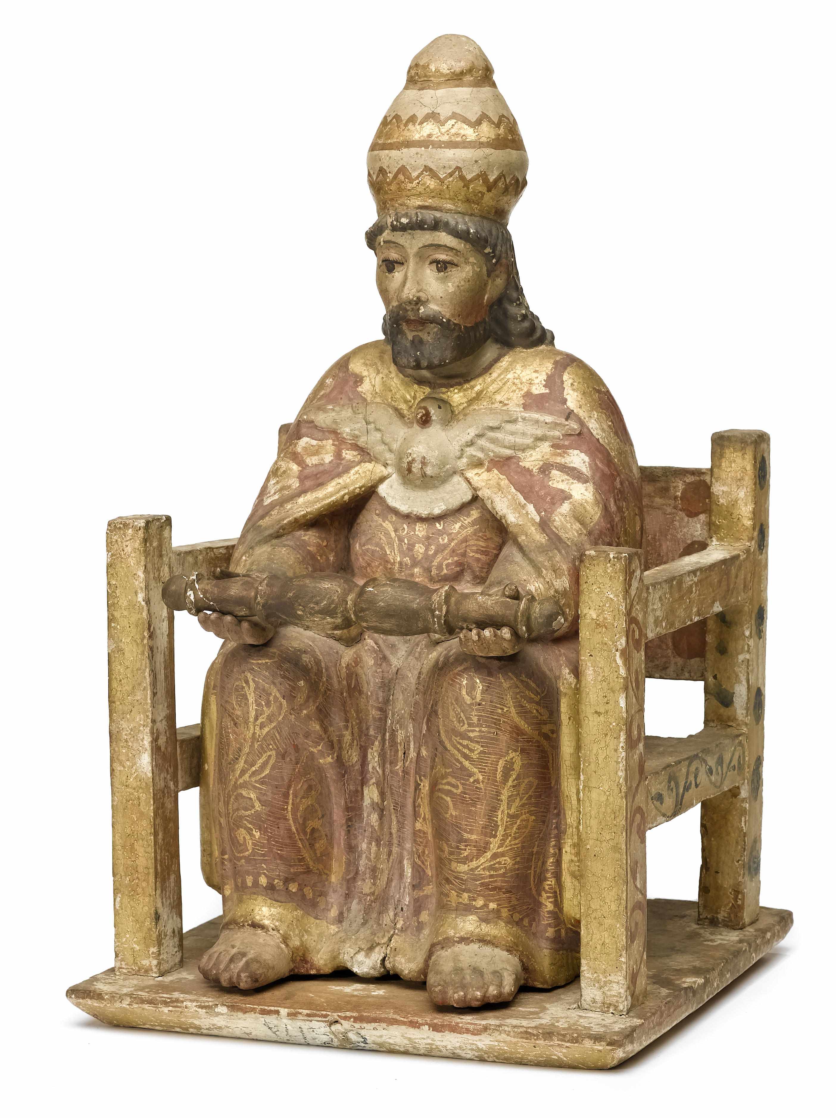 Appraisal: A Spanish Colonial carved gilt and painted wood figure of