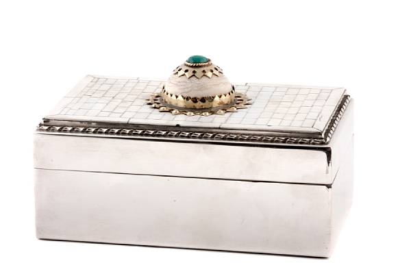 Appraisal: An Anthony Redmile silver-plate and bone inlaid cigarette box with