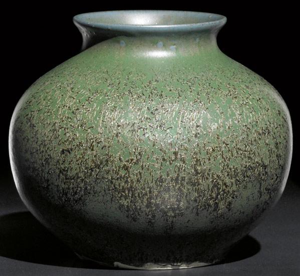 Appraisal: GRAND FEU Spectacular spherical vessel covered in forest green matte