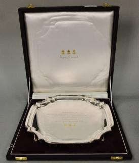 Appraisal: English silver footed tray marked monogrammed in original fitted box