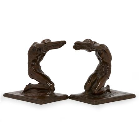 Appraisal: Companion Pair of Bronze Figural Bookends Estimate -