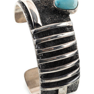 Appraisal: Navajo Sterling Silver and Turquoise Cuff Bracelet ca a tufa