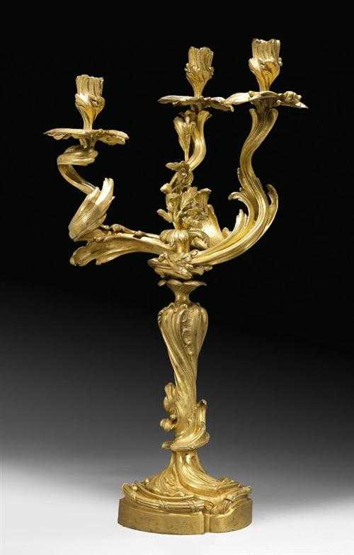 Appraisal: LARGE GILT BRONZE CANDELABRA Louis XV style Paris H cm