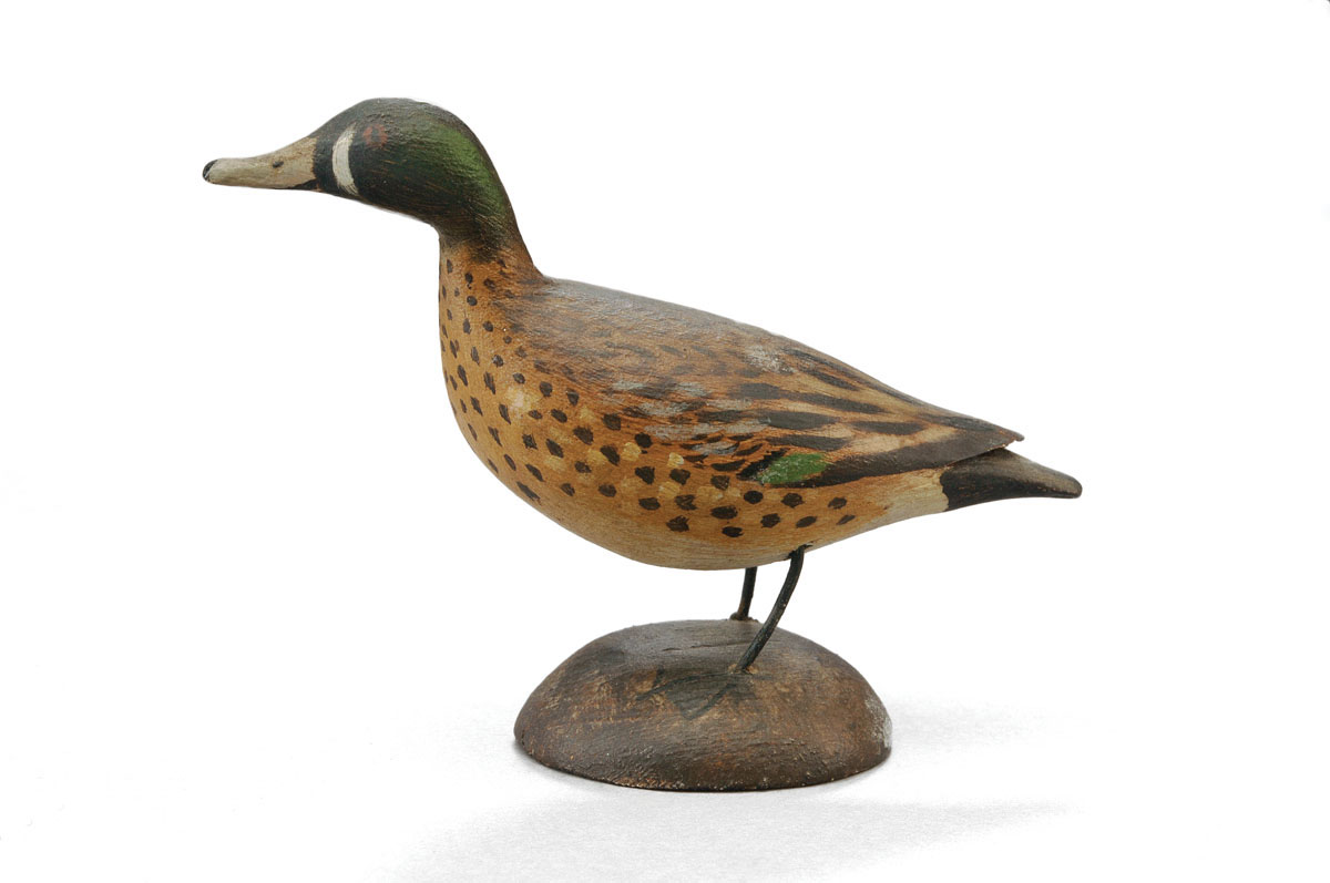 Appraisal: A ELMER CROWELL - CARVED AND PAINTED BLUE-WINGED TEEL DRAKE