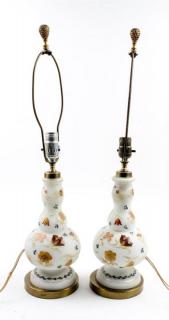 Appraisal: A Pair of Painted Glass Lamps Height overall inches A