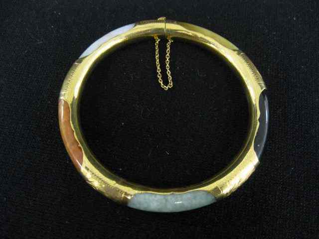 Appraisal: Jade Bangle Bracelet multi-color jade in k yellow gold ''