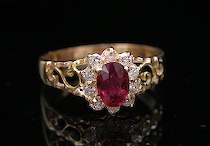 Appraisal: Ladies' Ruby Diamond Ring Marked k yellow pierced gold ring