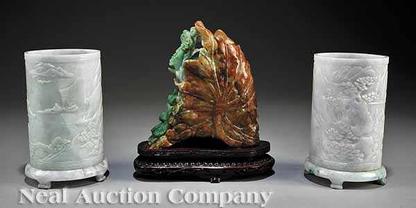 Appraisal: A Chinese Three Piece Jade Jadeite Grouping comprised of a