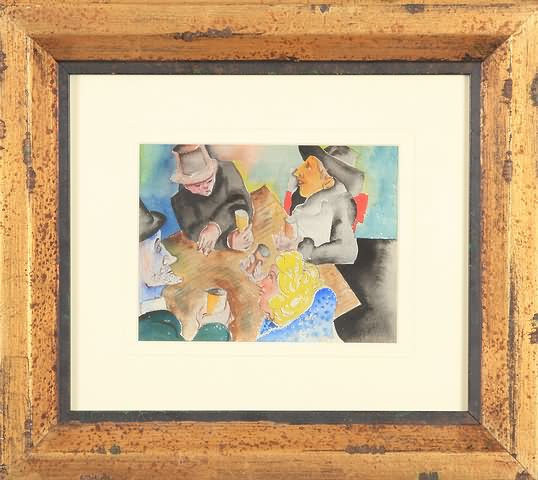 Appraisal: Four figures at table watercolor x sight SLR estate of