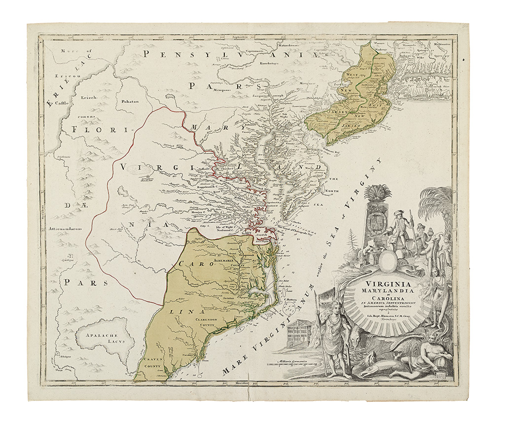 Appraisal: HOMANN JOHANN BAPTIST Virginia Marylandia et Carolina Double-page engraved map