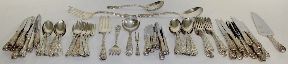 Appraisal: STERLING S Kirk Sterling Repousse Flatware Includes knives with Kirk