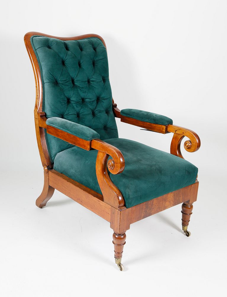 Appraisal: Regency Mahogany Reclining Armchair Regency Mahogany Reclining Armchair th century